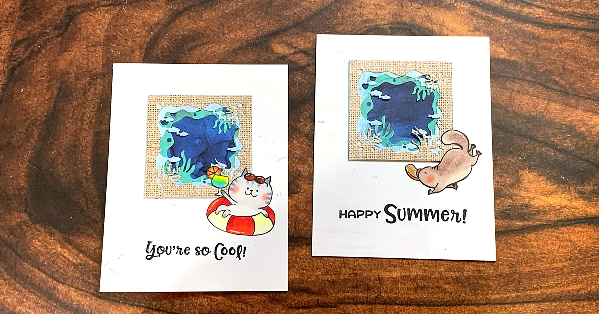 レイヤーダイが楽しい！重ねて作る海の景色と海の仲間たちの爽やか暑中お見舞いカード