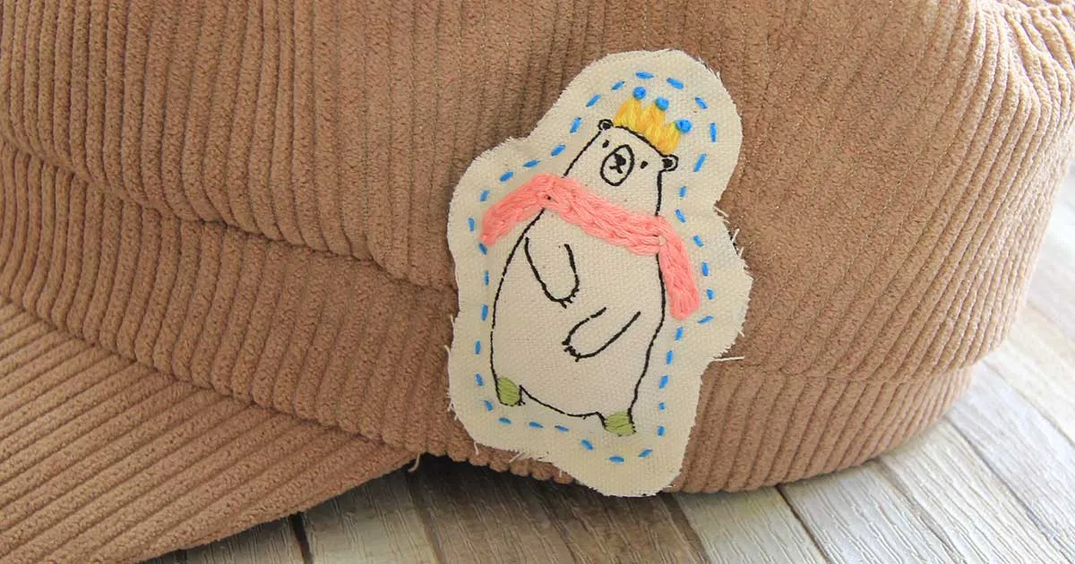 生地の絵に刺繍で色塗り！お絵描きブローチ