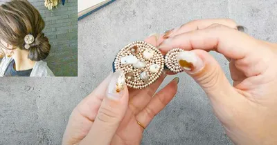 シェルとガラスのコンビが美しい、ビーズ刺繍のヘアクリップの作り方