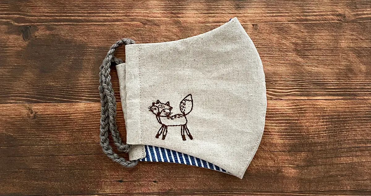 基本のステッチ4種類で作るどうぶつさんの刺繍入りマスク（バックステッチ、ランニングステッチ、サテンステッチ、フレンチノットの刺し方）