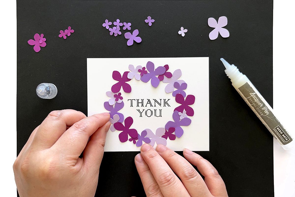 大好きなマーサスチュワートのパンチで作るあじさいのリースカード