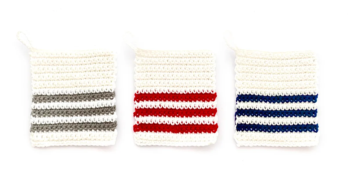 ストライプの細編みで爽やか夏カラーのエコたわし