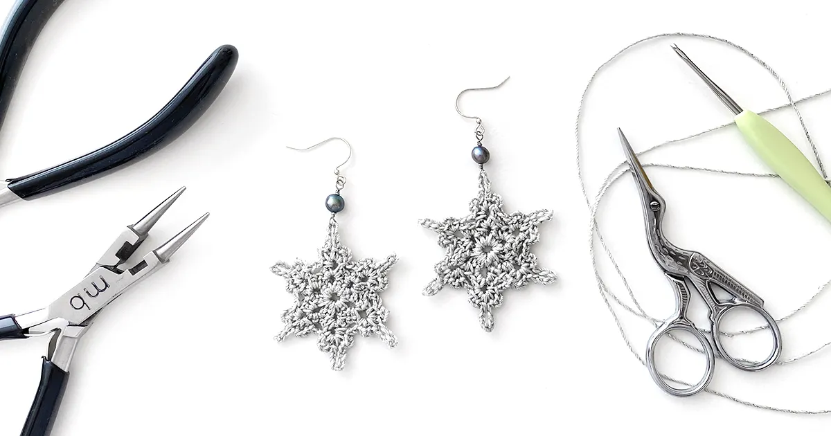 パールとレースのスノーフレークのピアスの作り方