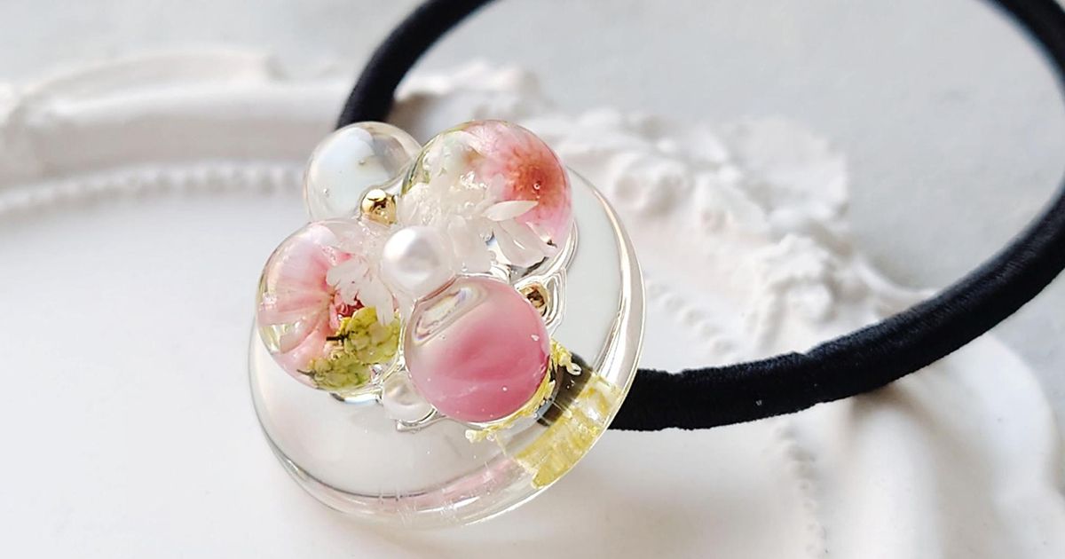 レジンヘアゴム　スクエア　大人カラー　ブラック　透け感　2 レジンヘアゴム スクエア 大人カラー ブラック 透け感 2