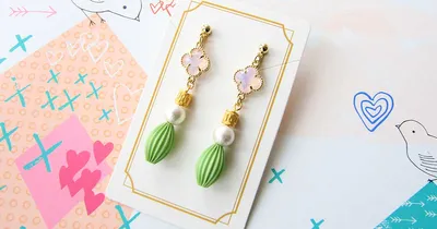 春のイメージで・淡いカラーでまとめたイヤリングの作り方