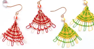 刺繍糸で作る、軽くて丈夫なアクセサリー/ニャンドゥティ応用編チェック柄のピアスの作り方