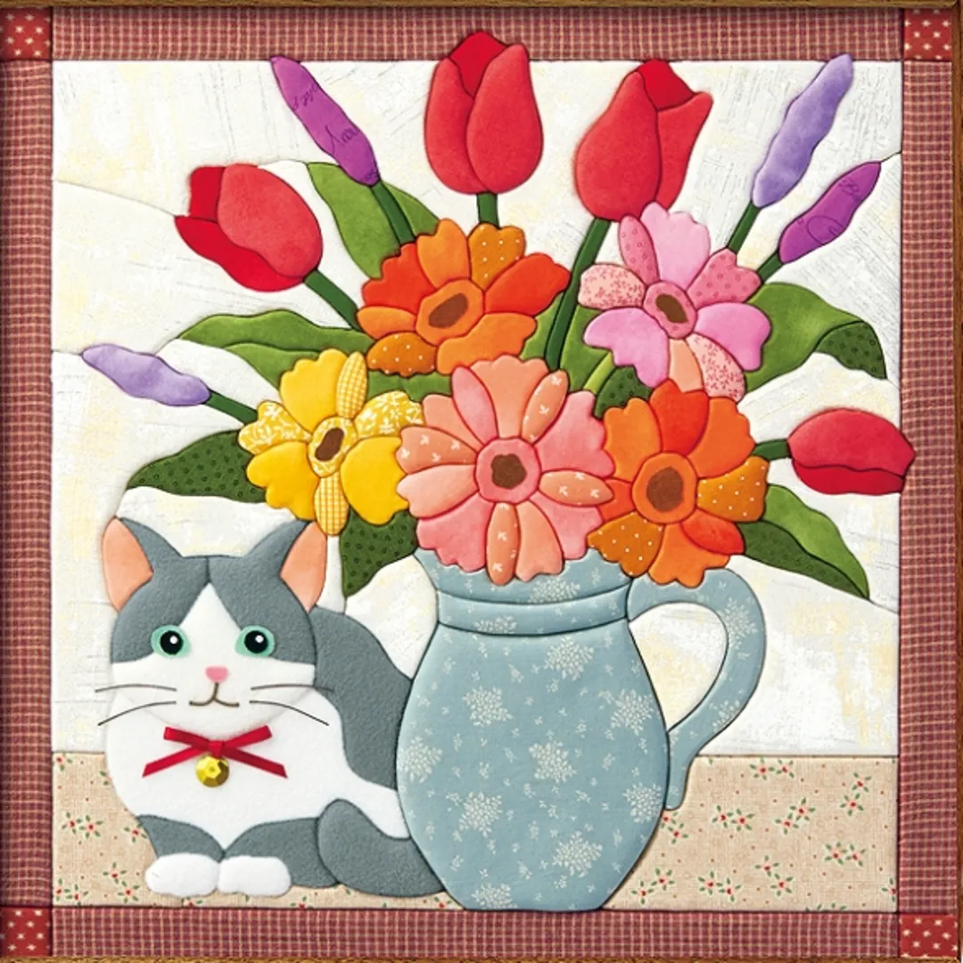 きめこみ・子猫と春のフラワーポット