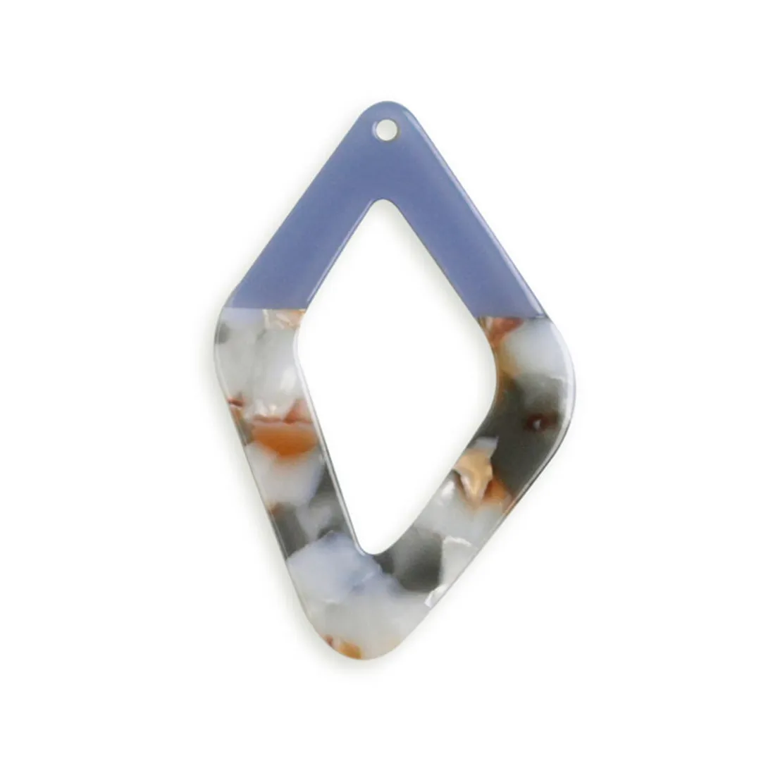 プラスチックパーツ / マーブリングパーツ バイカラー 変形ダイヤ（トップホール・684） / BU / 約50×32mm