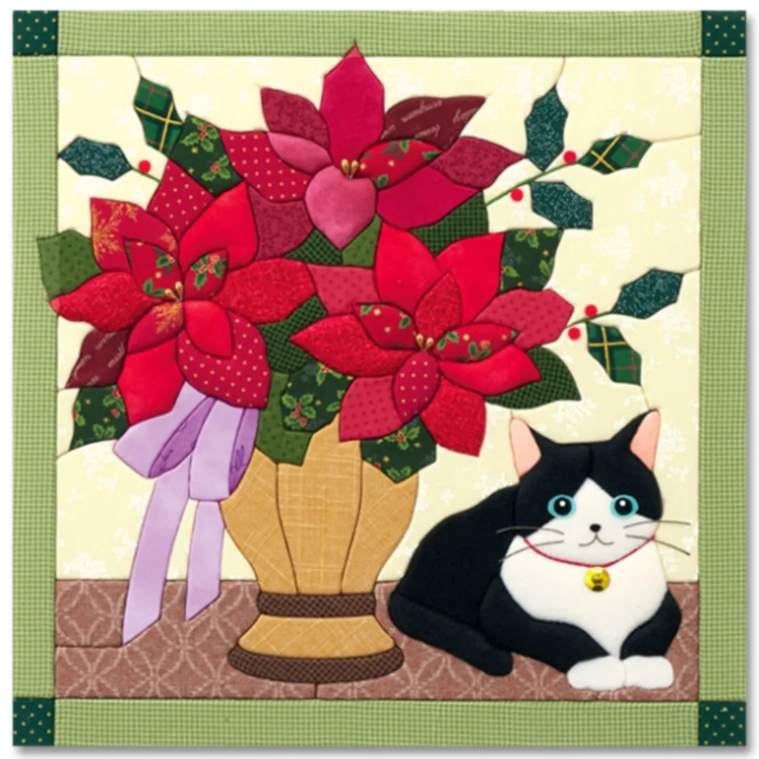 さくらほりきりさんのパッチワーク・キルト作品 | きめこみ・子猫とポインセチアポット
