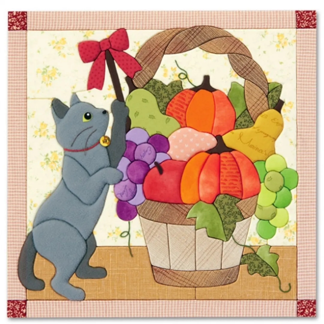 さくらほりきりさんのパッチワーク・キルト作品 | きめこみ・子猫と収穫バスケット