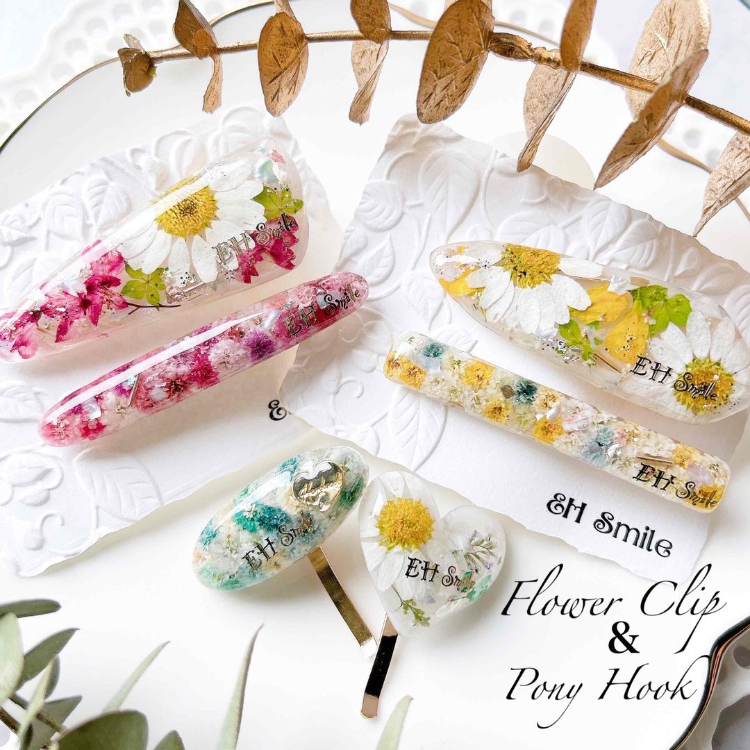 Bー3468】レジン ヘアクリップ シェル