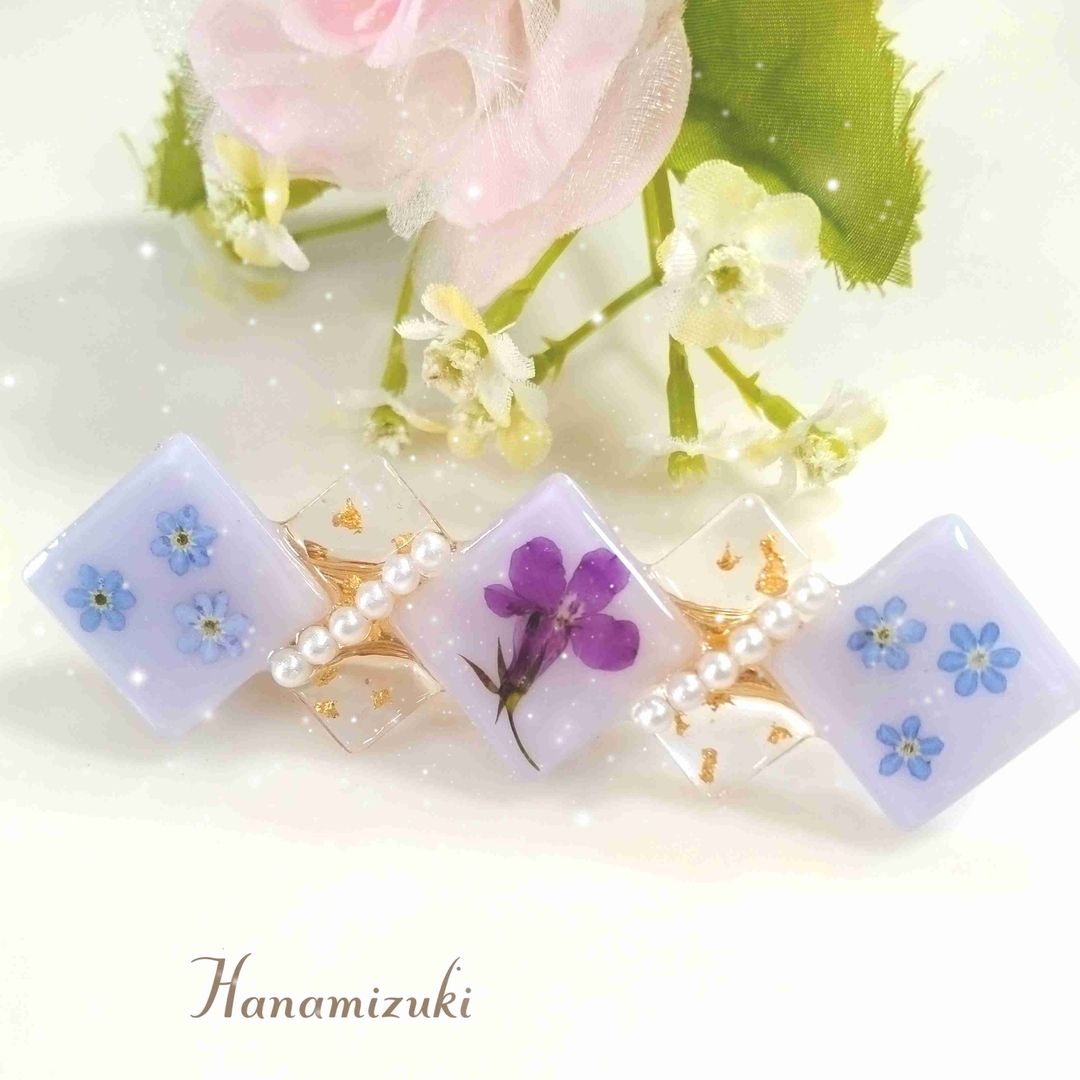 【No.156】手作り鈴蘭 水色 六角 レジン໒꒱·̩͙ヘアゴム選べるパーツ Hanamizukiさんのレジン作品 | ☆リニューアル☆【高粘度】作家のため